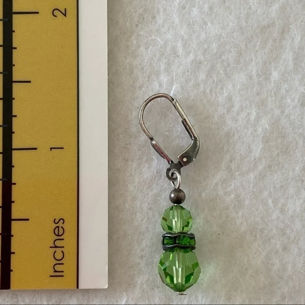 Handmade 925 Silver Peridot Green Crystal Beaded Ball Drop Earrings NEW